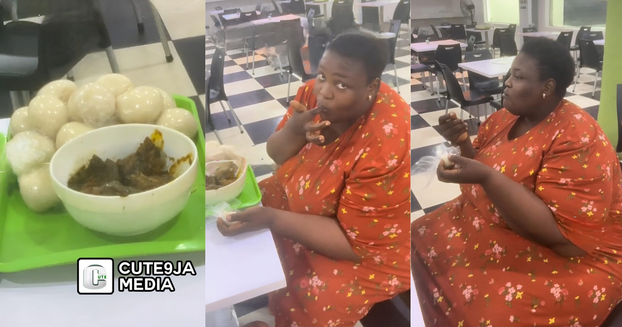 “I eat for a living” – Nigerian woman enjoys massive bowl of soup and 15 fufu wraps (Watch)