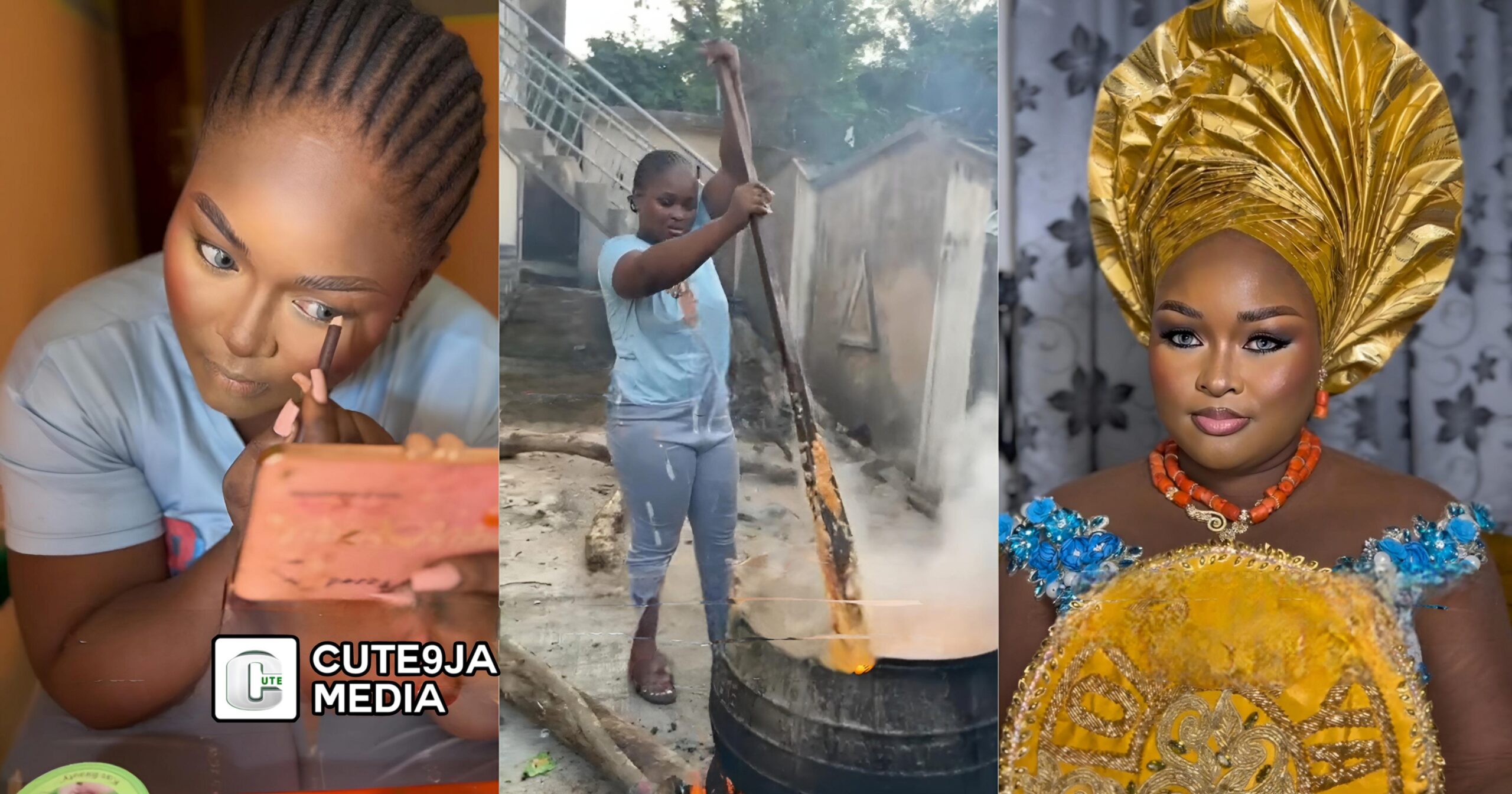 “You Just saved Money for your Husband, God Bless You” – Bride hailed for cooking and doing her own makeup on her wedding day (Watch)