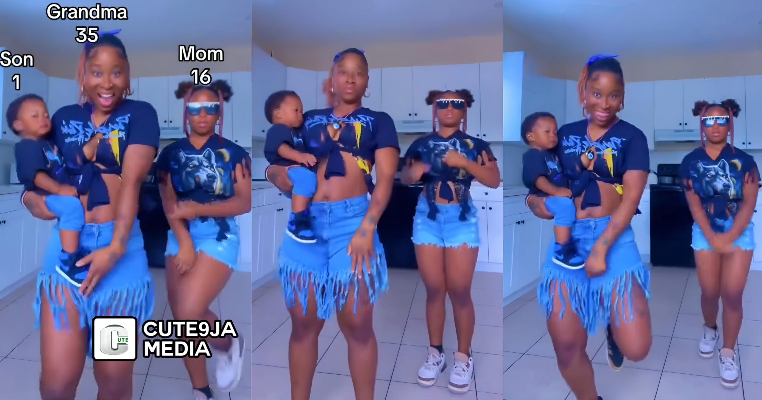 “Granny at 35”- 35-year-old grandma causes buzz online as she shows off her 16-year-old daughter and 1-year-old grandchild (Watch)