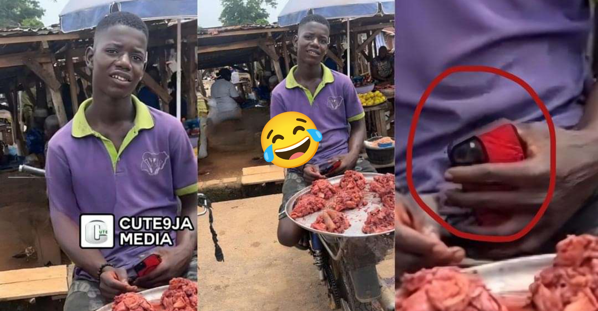 “I no be r!tualist abeg” – Meat seller cries out as people refuse to buy his meat because he uses iPhone 15 Pro Max (Watch)