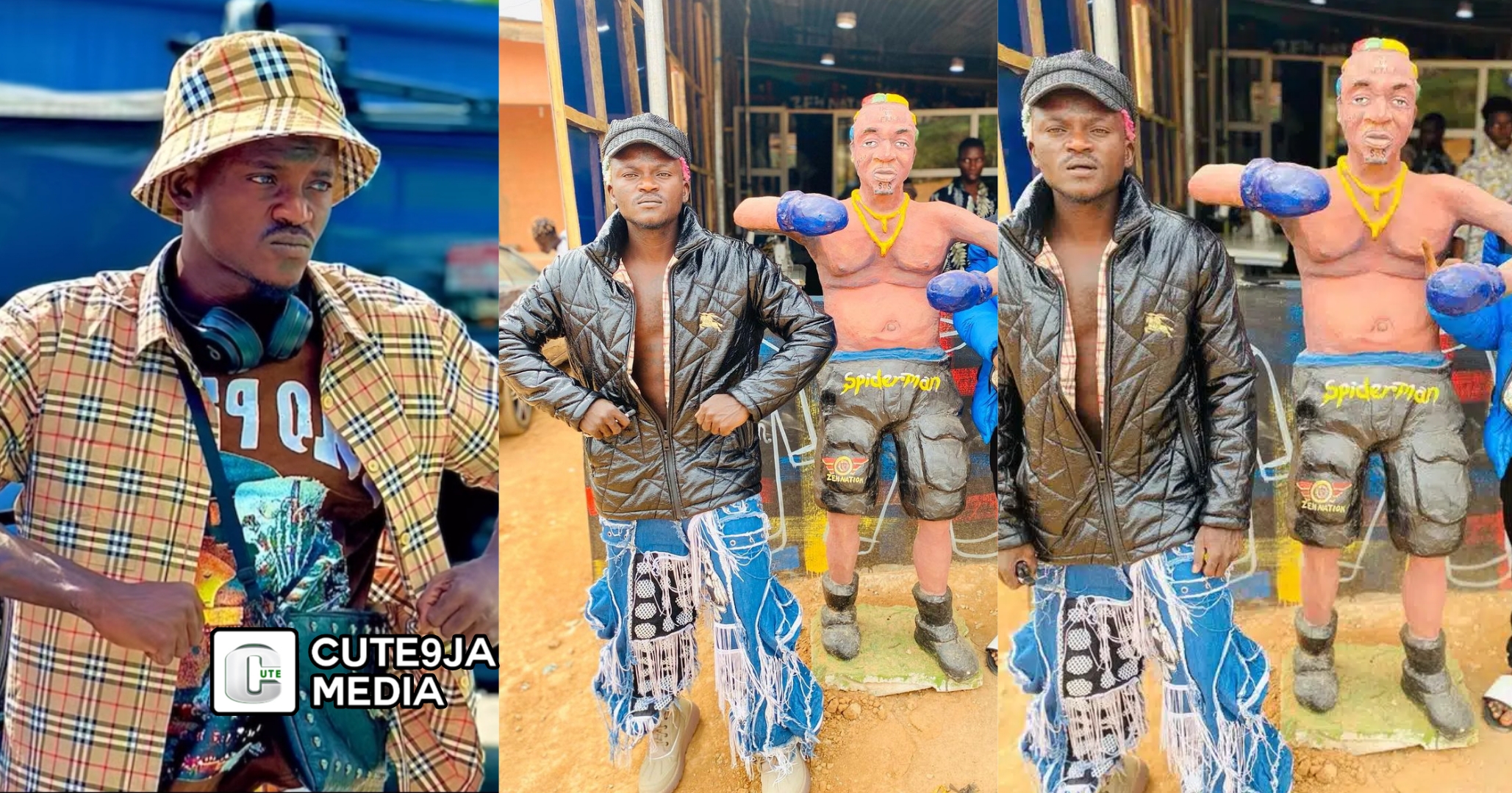 “Make We tell am the truth?” – Funny reactions as Portable poses with lookalike statue of himself (Watch)